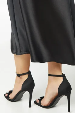 Tabbie Satin Diamante Bow High Stiletto Heeled Sandals