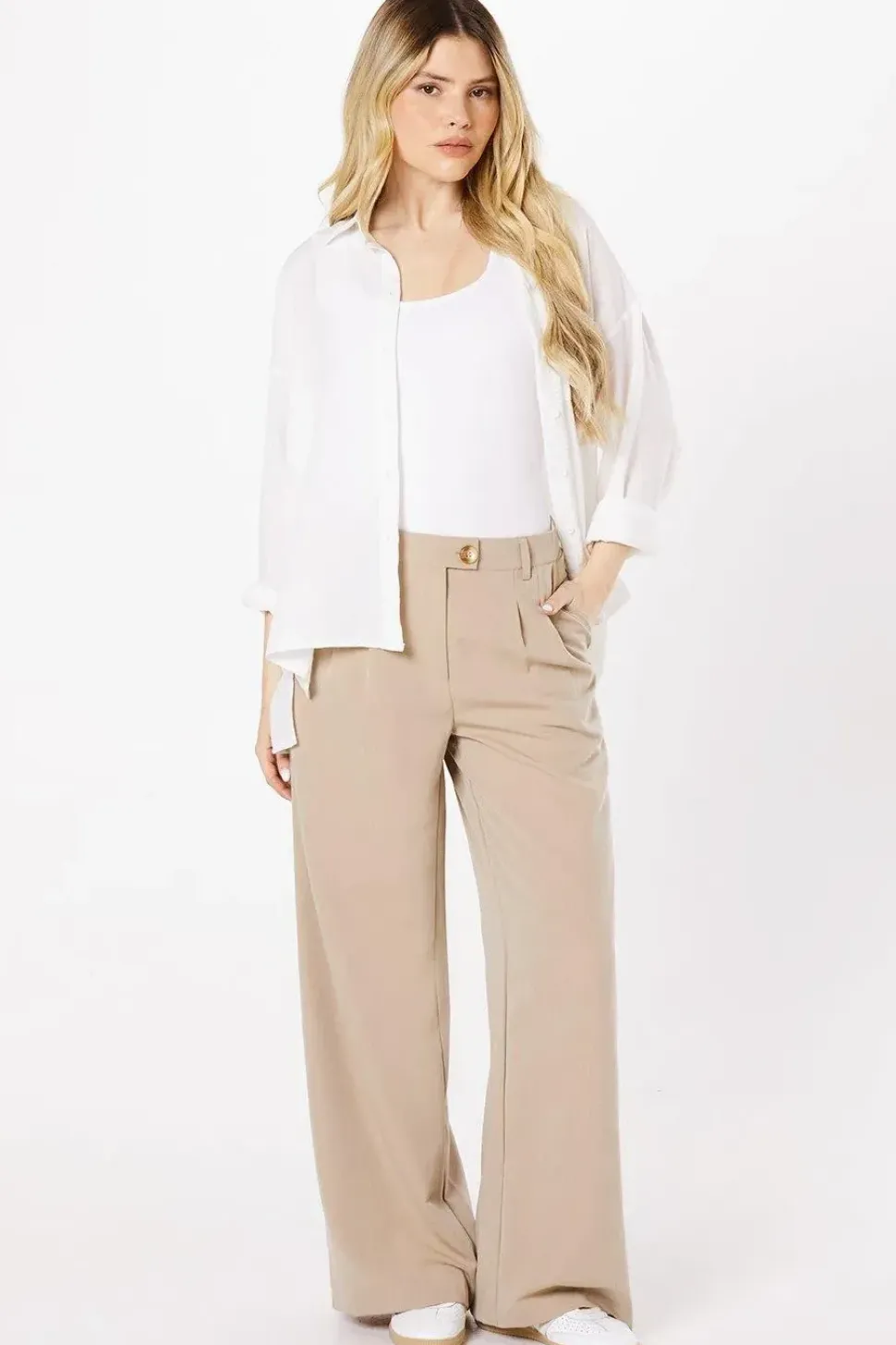 Tab Detail Wide Leg Trouser