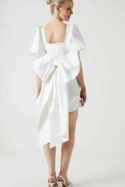 Taffeta Bow Back Puff Sleeve Mini Dress
