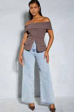 Tailored Bardot Sleeveless Blazer Top