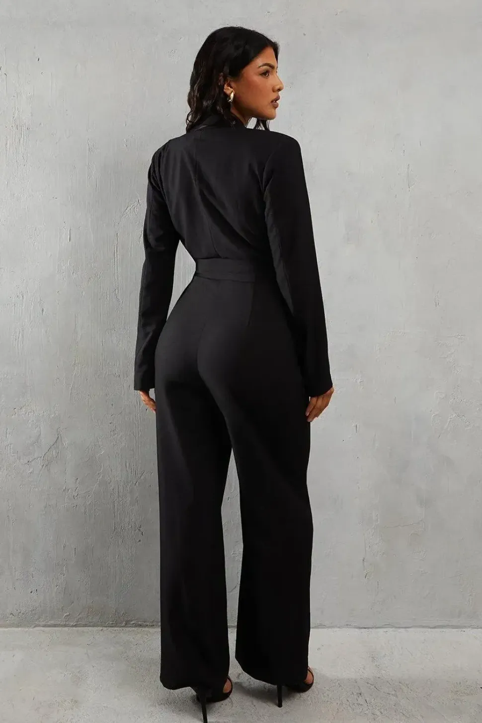 Tailored Collared Belted Long Sleeve Straight Leg Jumpsuit