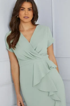 Tailored Crepe Ruffle Pencil Dress