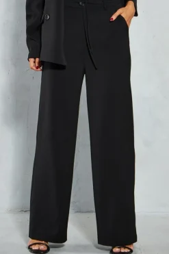 Tailored Drawstring Waist Straight Leg Trousers