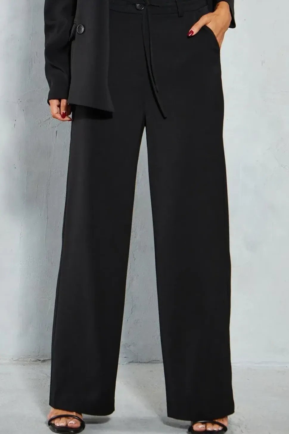 Tailored Drawstring Waist Straight Leg Trousers