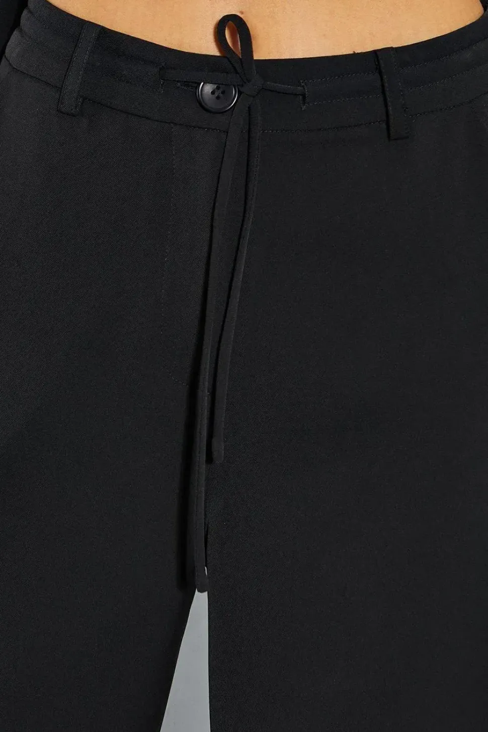 Tailored Drawstring Waist Straight Leg Trousers