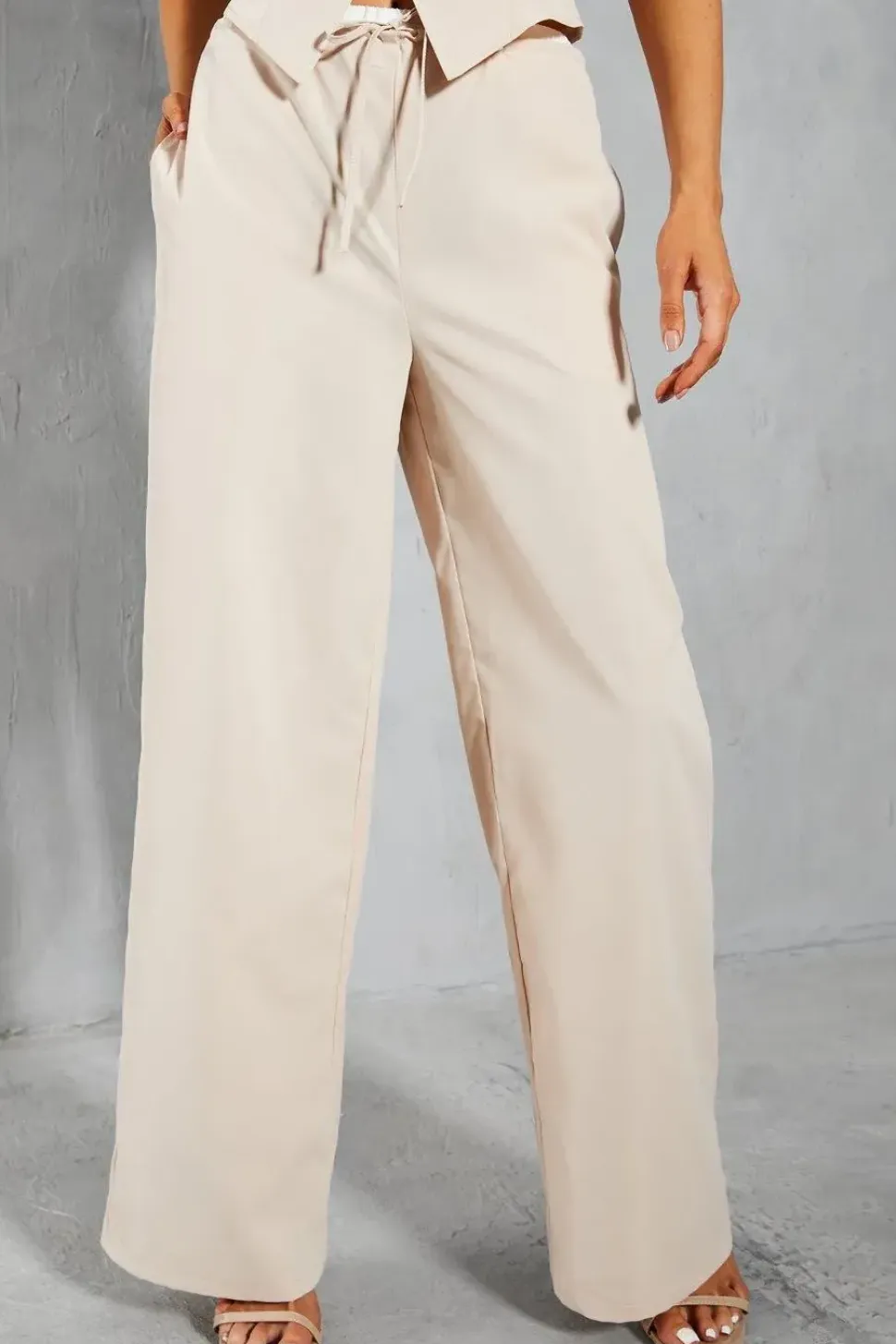 Tailored Elastic Drawstring Waist Straight Leg Trouser