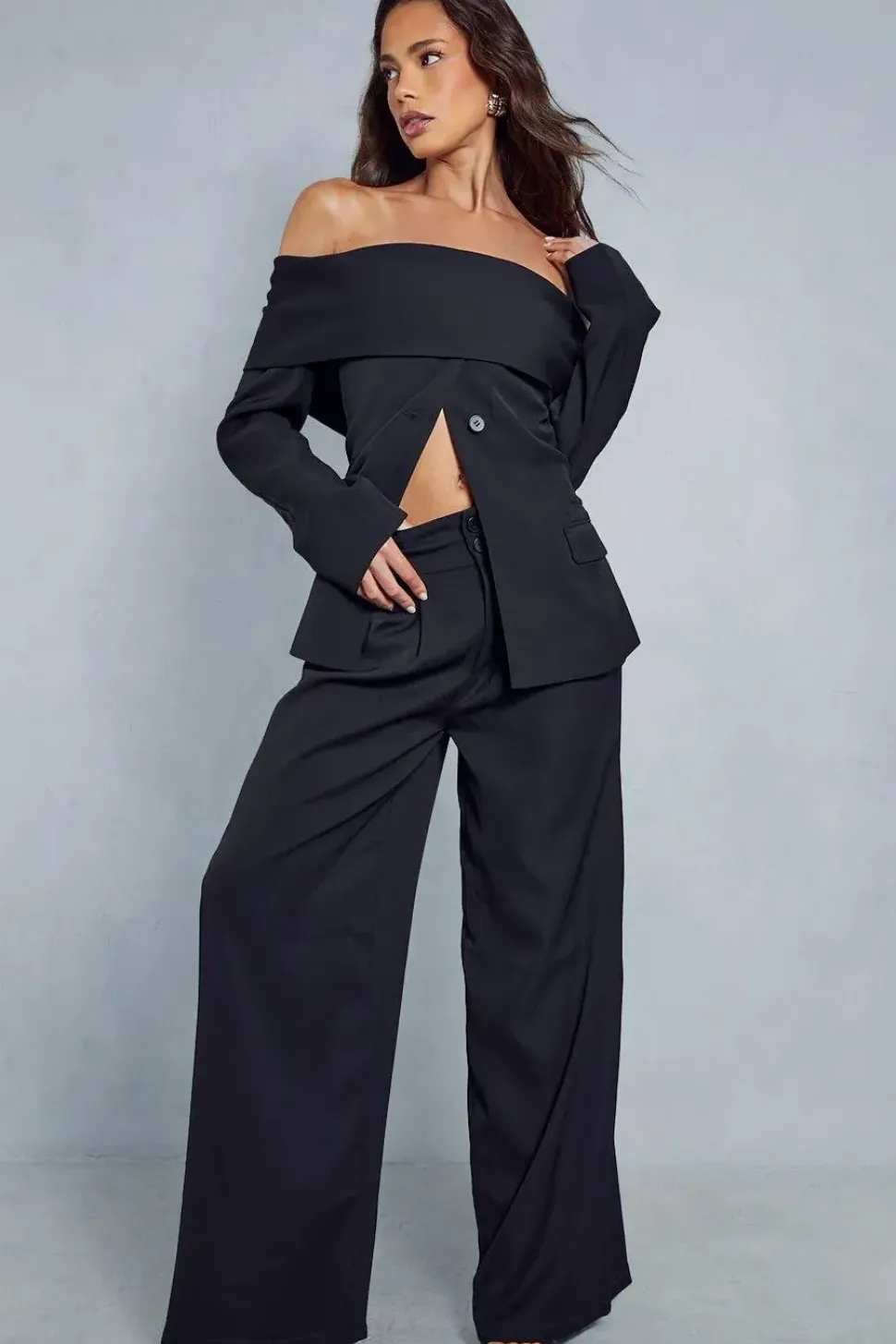 Tailored High Waisted Button Detail Trousers