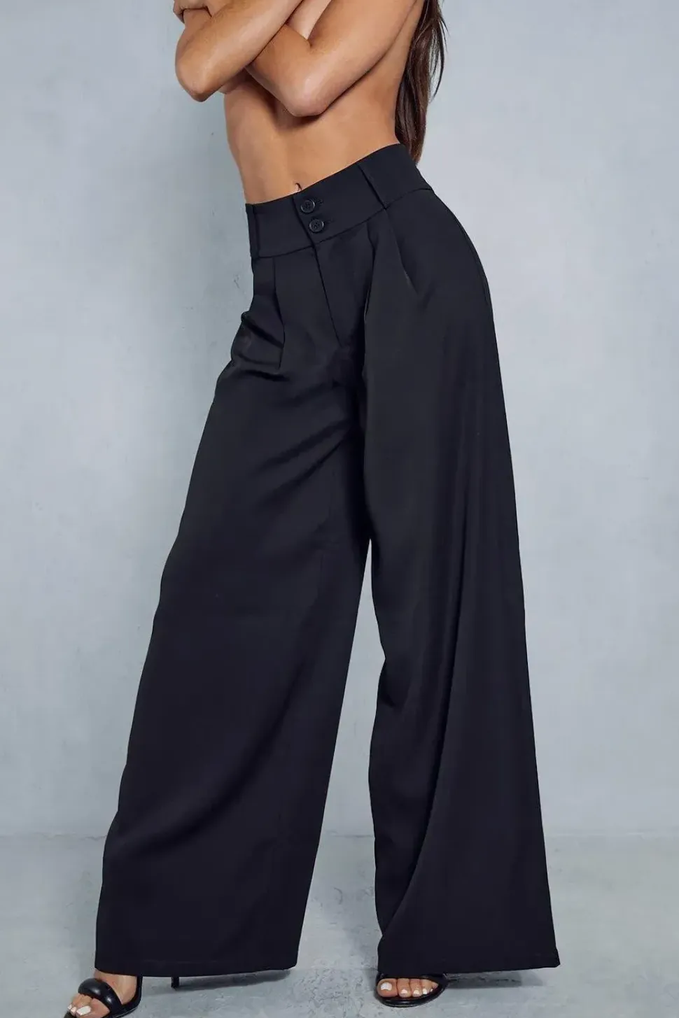 Tailored High Waisted Button Detail Trousers