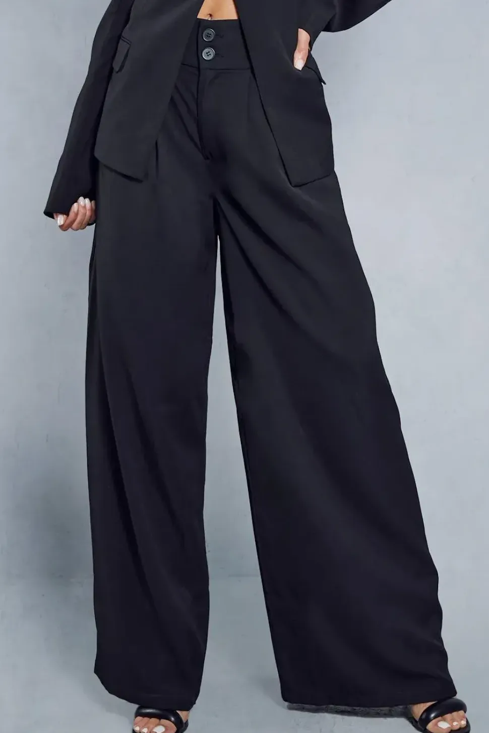 Tailored High Waisted Button Detail Trousers