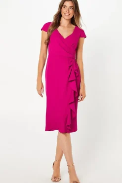Tailored Ruffle Detail Wrap Pencil Dress