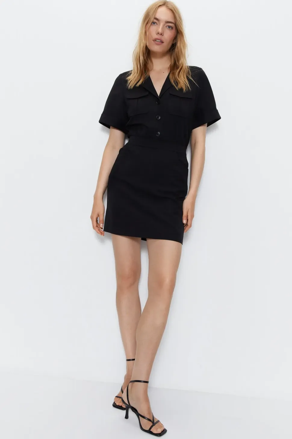 Tailored Utility Detail Mini Shirt Dress