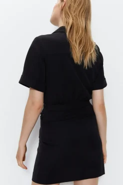 Tailored Utility Detail Mini Shirt Dress