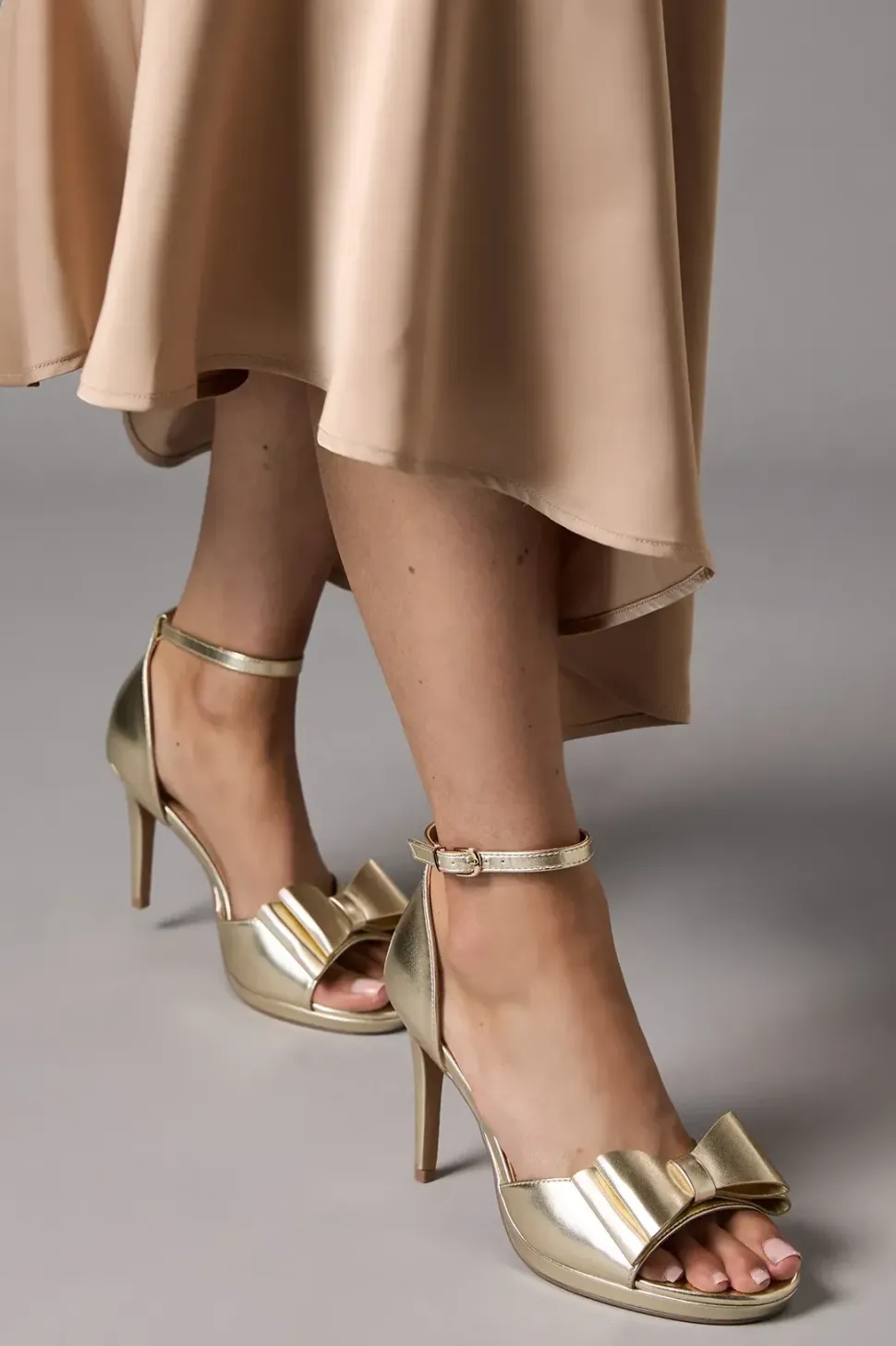 Tala Satin Structured Bow High Heel Platform Sandals