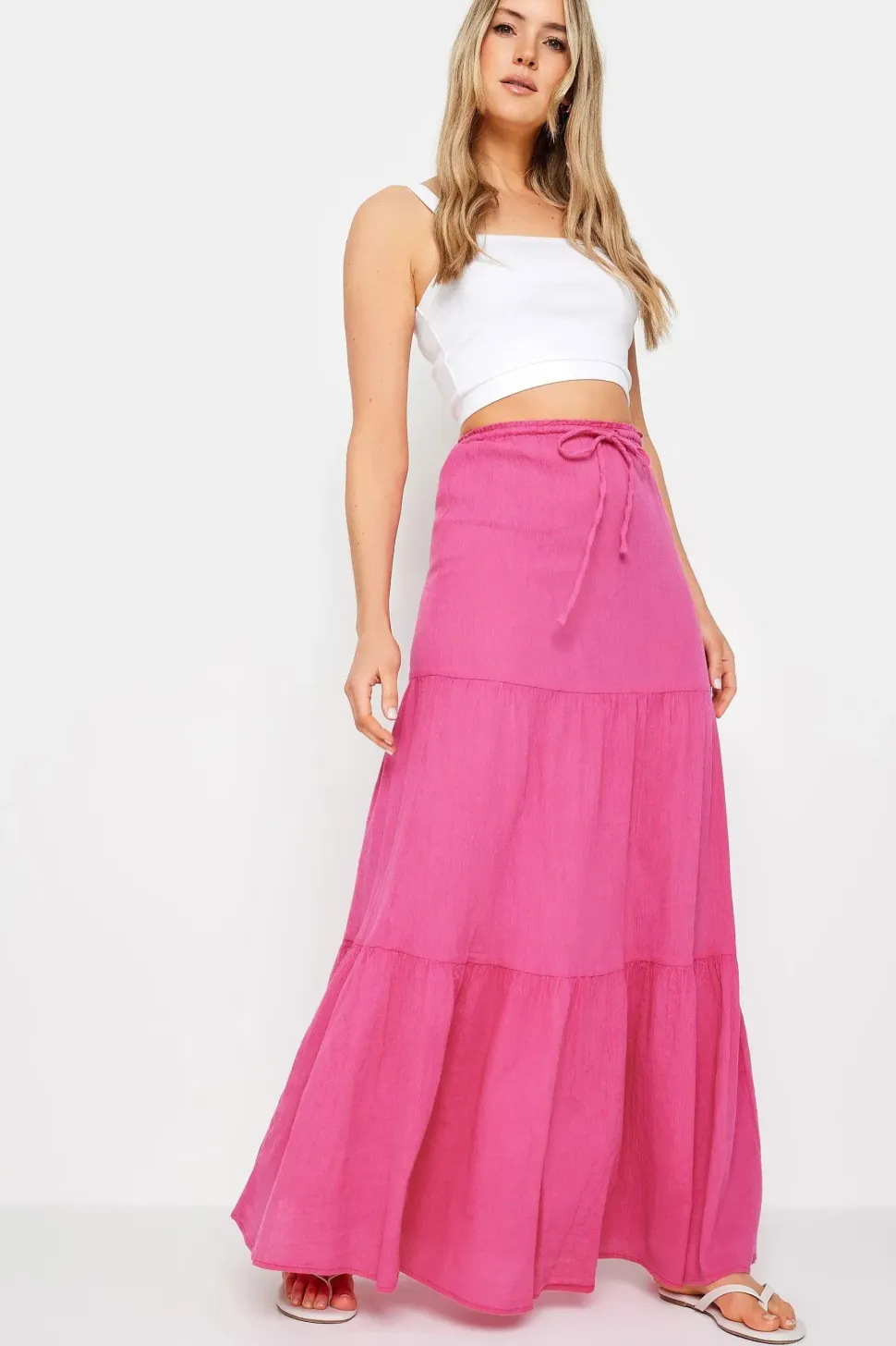 Tall Acid Wash Tiered Maxi Skirt