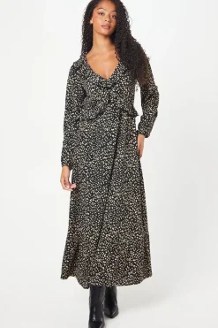 Tall Animal Print Ruffle Front Midi Dress