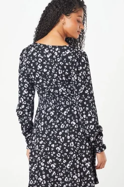 Tall Animal Shirred Waist V Neck Mini Dress