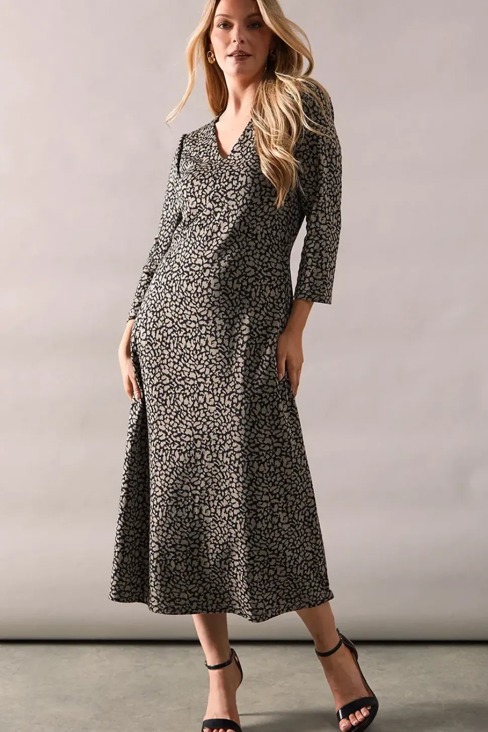 Tall Black Animal Jacquard Ponte Midi Dress 1