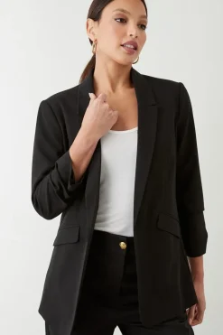 Tall Black Ruched Sleeve Blazer
