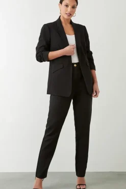 Tall Black Ruched Sleeve Blazer