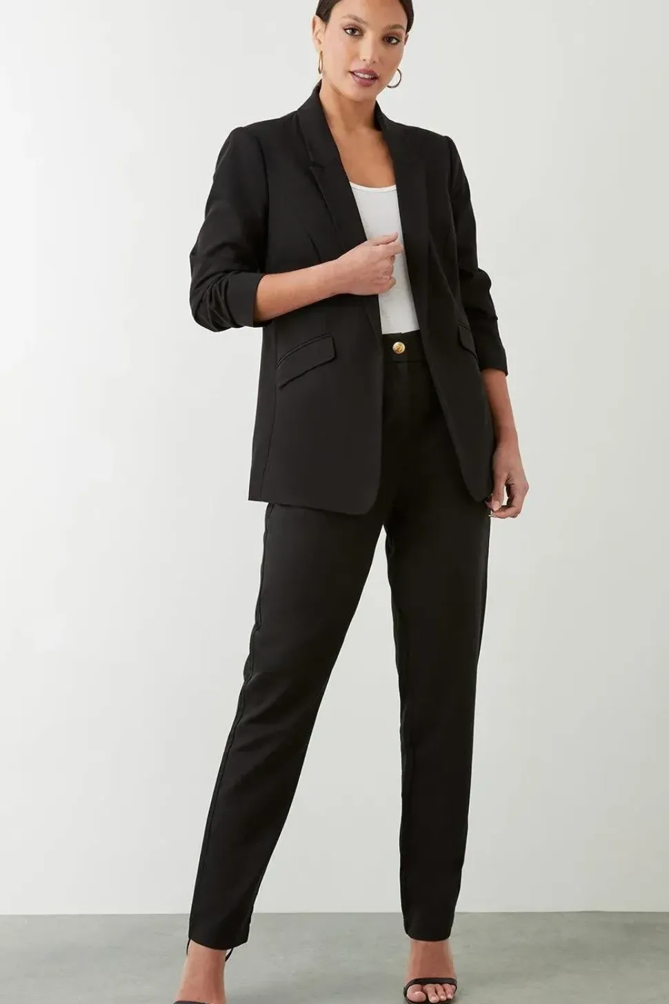 Tall Black Ruched Sleeve Blazer