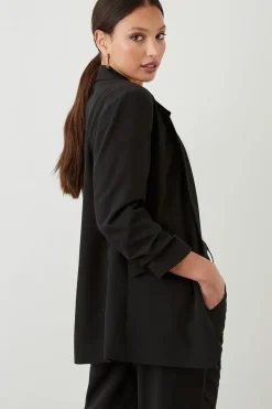 Tall Black Ruched Sleeve Blazer