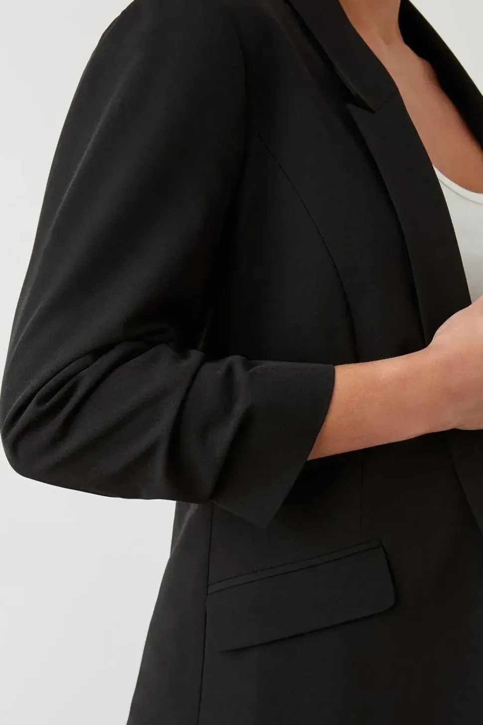 Tall Black Ruched Sleeve Blazer