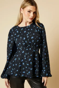 Tall Blue Ditsy Floral Tea Blouse