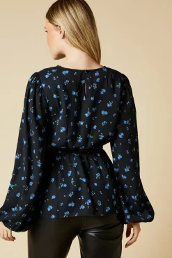 Tall Blue Ditsy Floral Tea Blouse