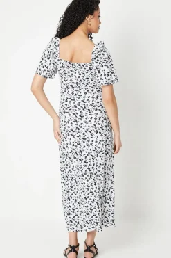 Tall Blue Ditsy Frill Detail Flutter Sleeve Midi Dress