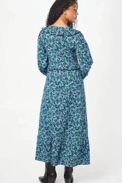 Tall Blue Ditsy Ruffle Front Midi Dress