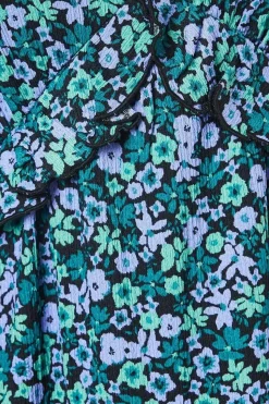 Tall Blue Ditsy Ruffle Front Midi Dress