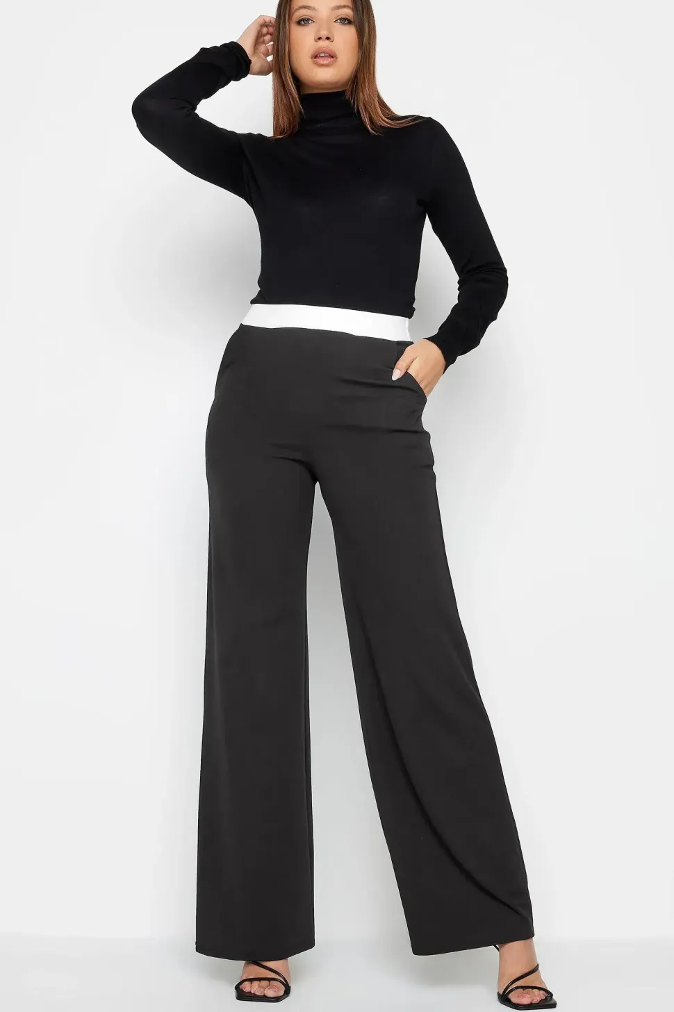 Tall Contrast Waistband Wide Leg Trousers
