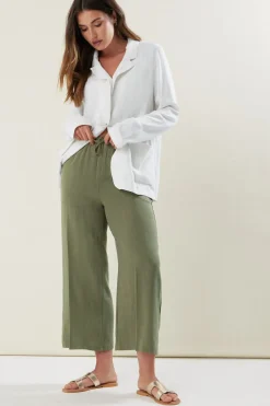 Tall Cropped Wide Leg Linen Trousers