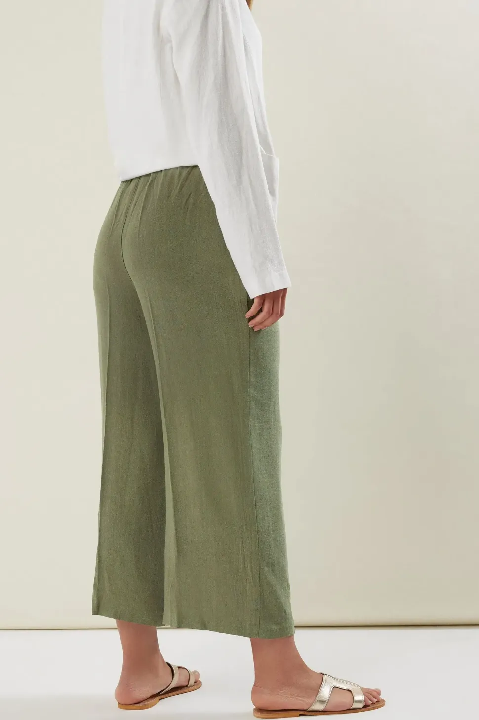 Tall Cropped Wide Leg Linen Trousers