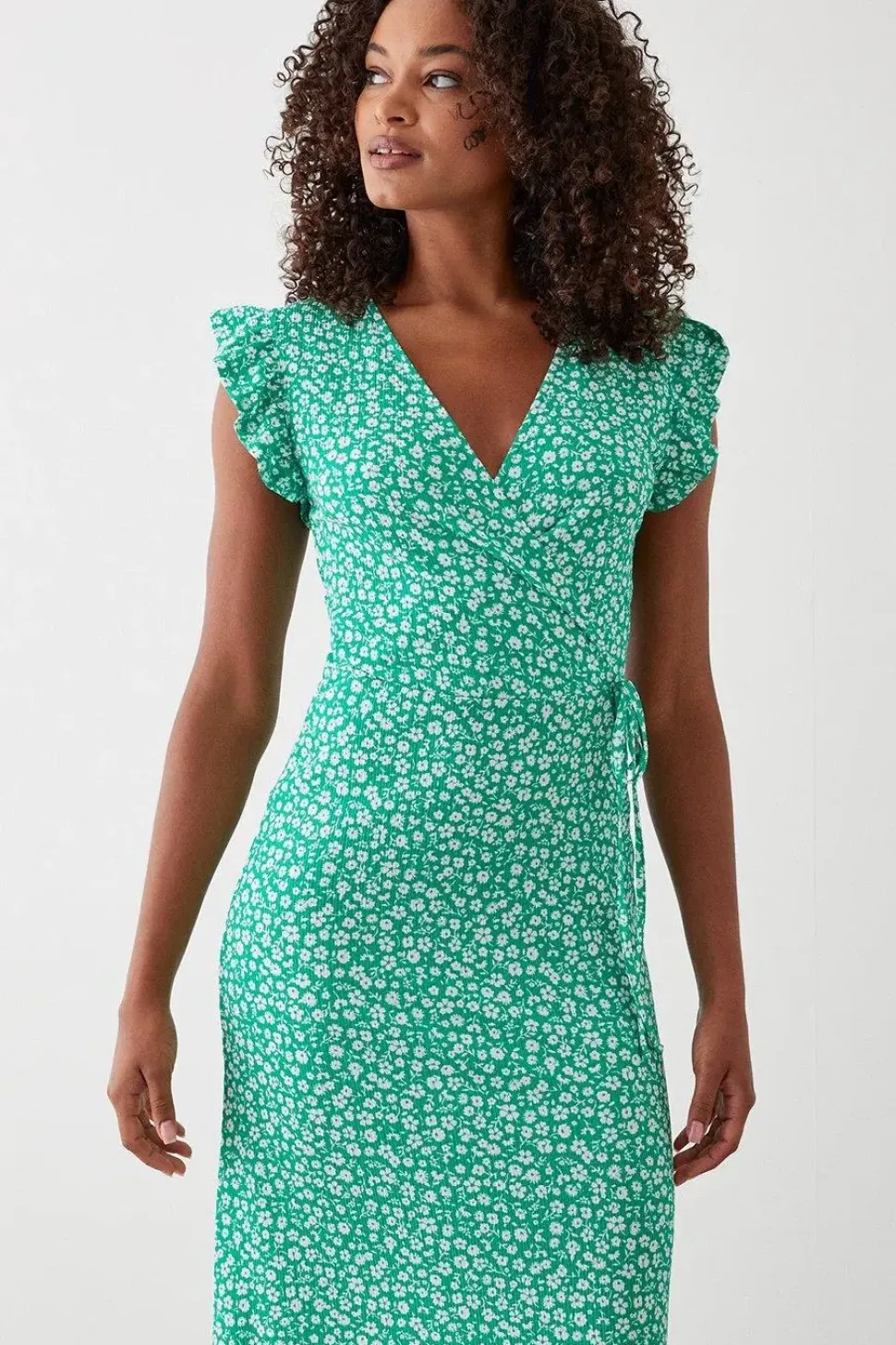 Tall Ditsy Frill Sleeve Tiered Wrap Maxi Dress
