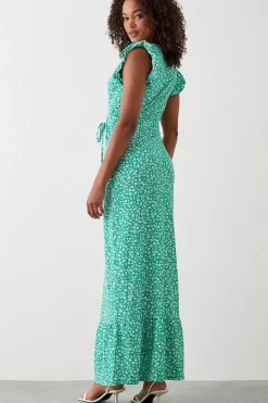 Tall Ditsy Frill Sleeve Tiered Wrap Maxi Dress