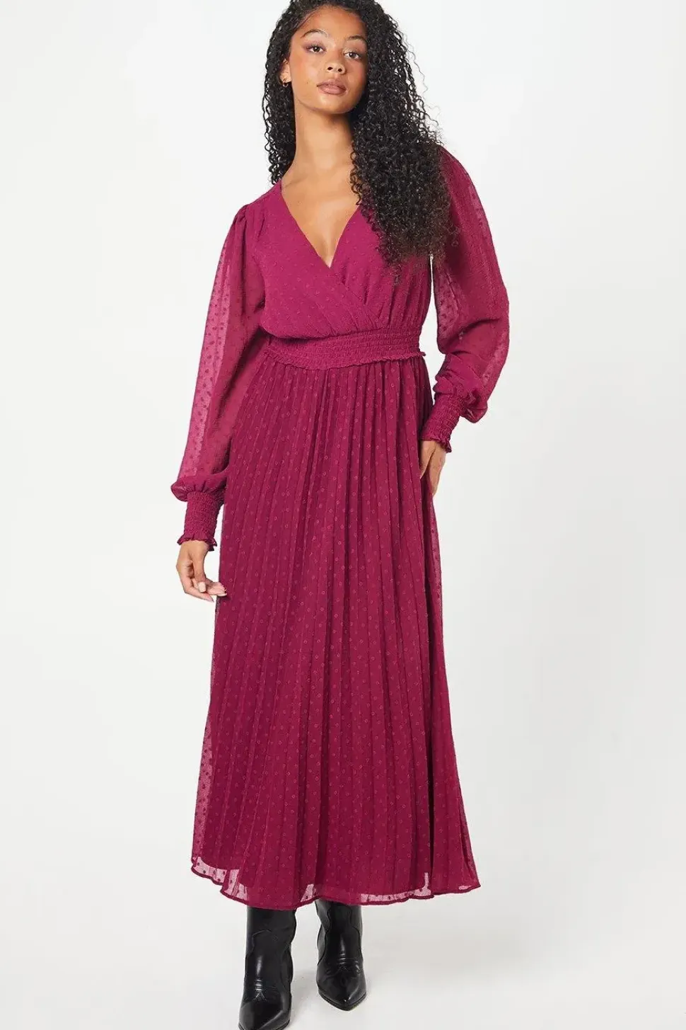 Tall Dobby Chiffon Wrap Midi Dress