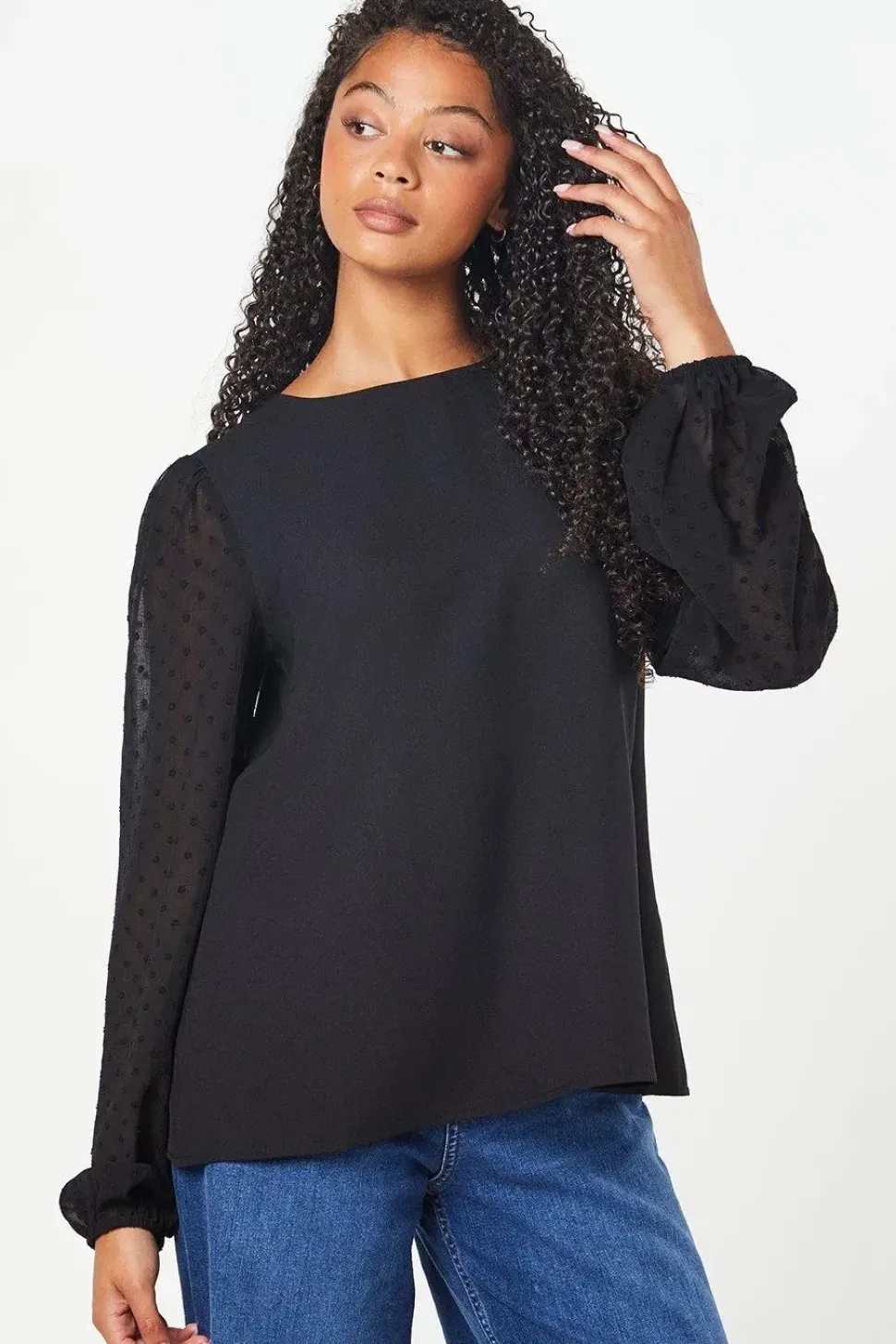 Tall Dobby Contrast Sleeve Blouse