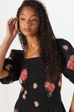 Tall Embroidered Shirred Bodice Blouse
