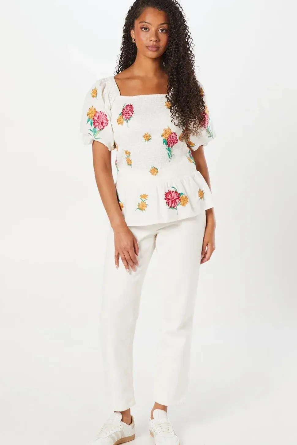 Tall Embroidered Shirred Bodice Blouse