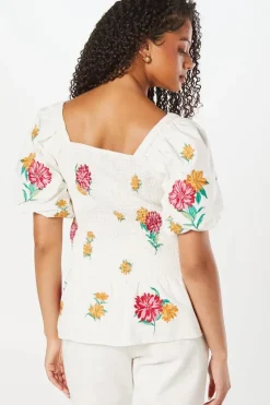 Tall Embroidered Shirred Bodice Blouse