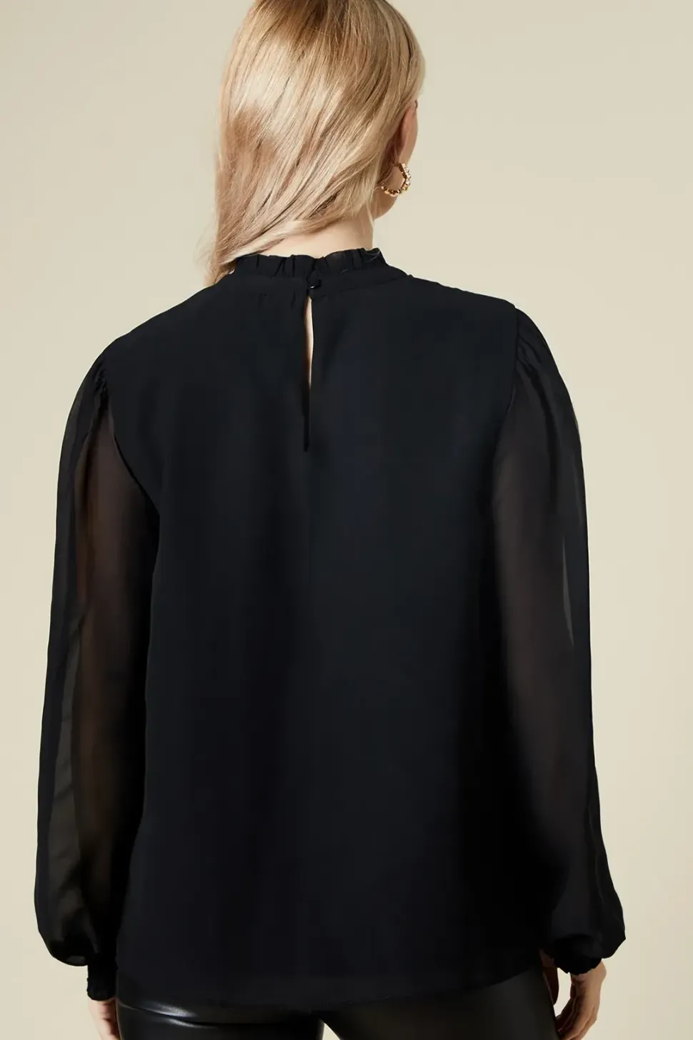 Tall Embroidered Yoke Chiffon Long Sleeve Blouse