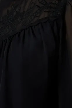 Tall Embroidered Yoke Chiffon Long Sleeve Blouse