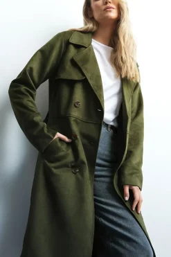 Tall Faux Suede Midi Trench Coat