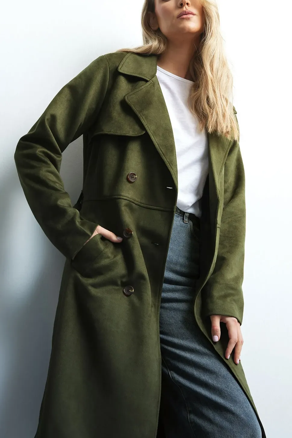 Tall Faux Suede Midi Trench Coat