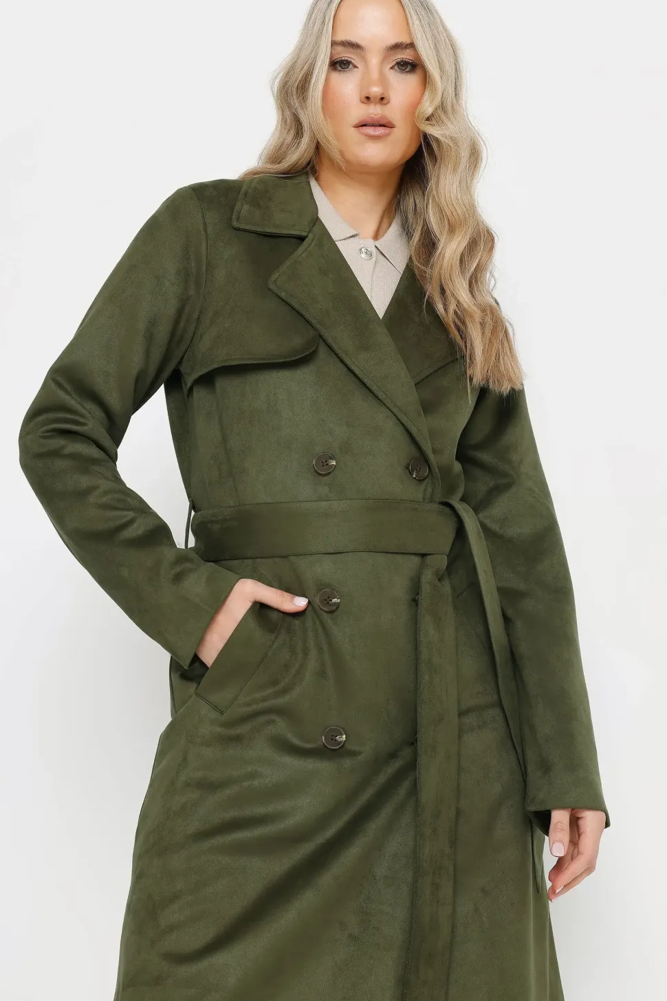 Tall Faux Suede Midi Trench Coat