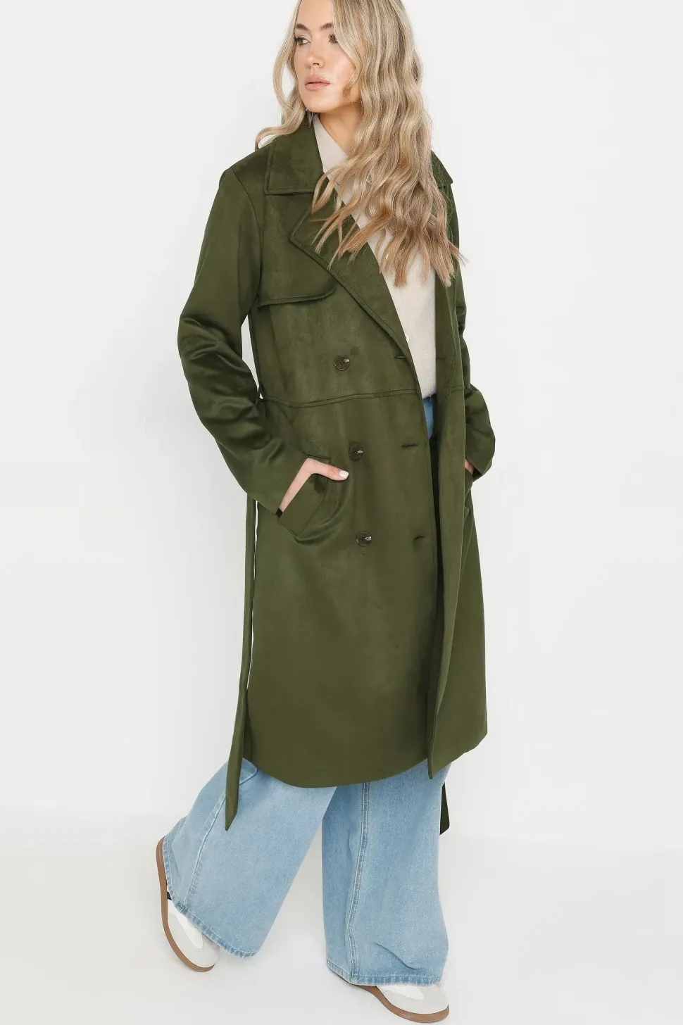 Tall Faux Suede Midi Trench Coat