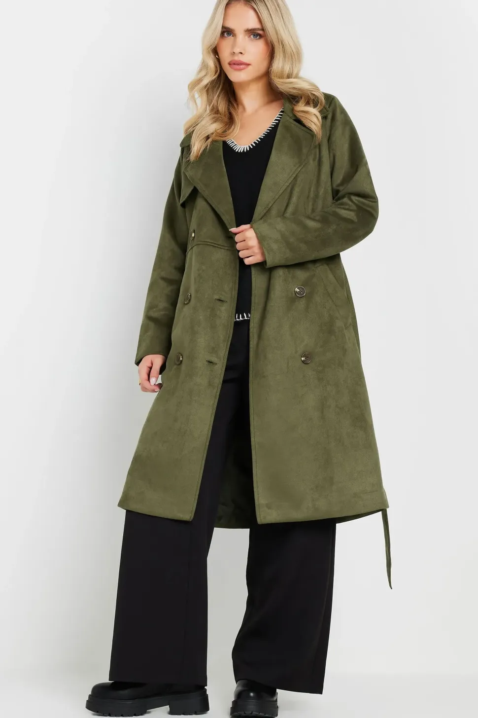 Tall Faux Suede Midi Trench Coat