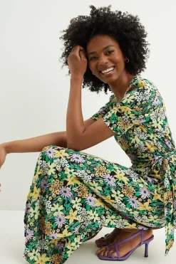 Tall Floral Blouson Sleeve Wrap Dress