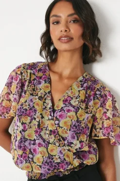 Tall Floral Chiffon Shirred Hem Wrap Blouse